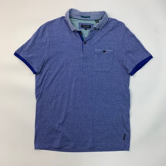 Ted Baker Polo Shirt Mens 4 (US M) SLIM Ocean Heather Cotton Chest Pocket Golf - Picture 2 of 11